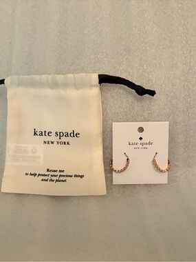 Kate Spade Crystal Accent Open Hoop Earrings Champagne Tone “You’re A Gem” NWT